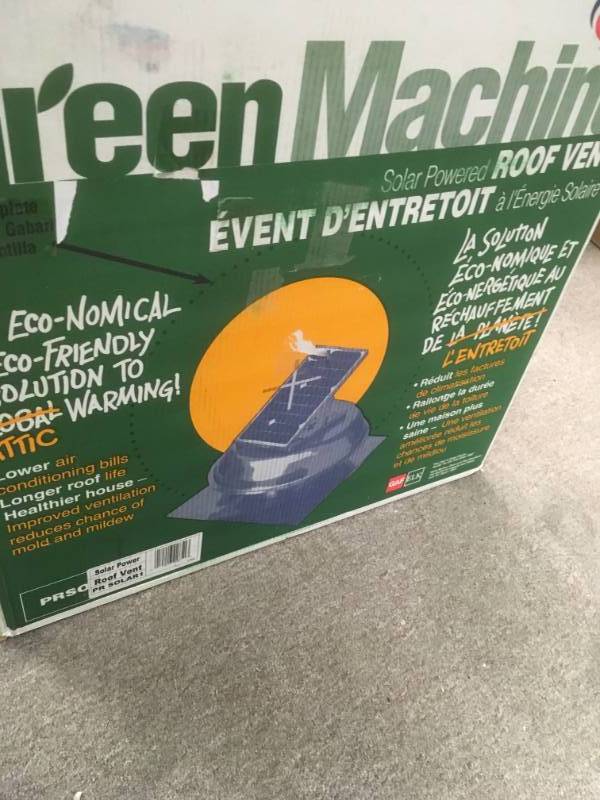 lot 81 image: SOLAR POWERED ROOF ATTIC EXHAUST VENT FAN 500CFM 800sqf in like new condition
