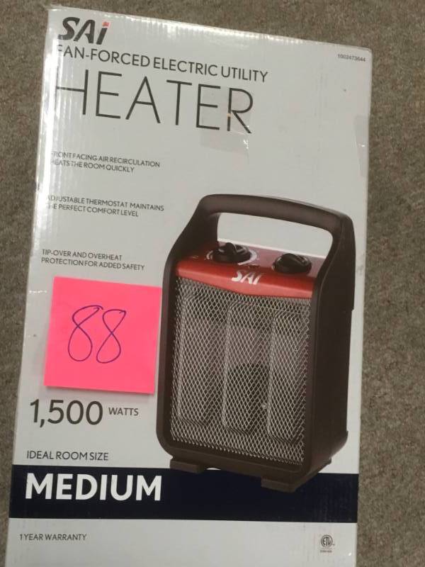 lot 88 image: SAI 1,500-Watt Recirculating Utility Heater in like new condition