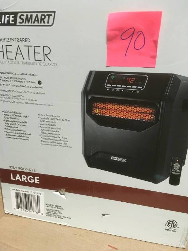 lot 90 image: Lifesmart 1500-Watt 6-Element Infrared Room Heater with Oak Cabinet USED in good condition
