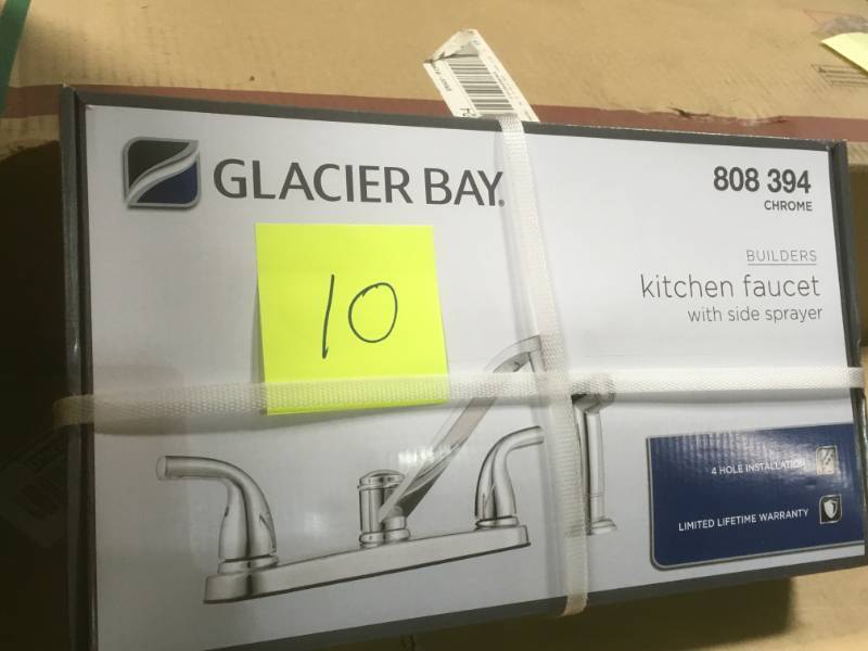 lot 10 image: Glacier Bay Builders 2-Handle Standard Kitchen Faucet with Side Sprayer and Deck Plate in Chrome