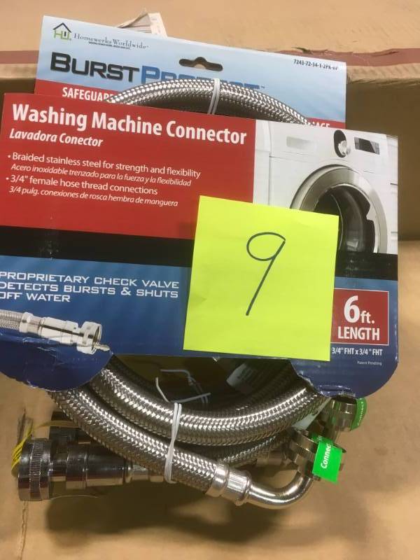 lot 9 image: Burst Protect 34 X 72 With 90-degree Elbows-ss Washing Machine Connector in like new condition