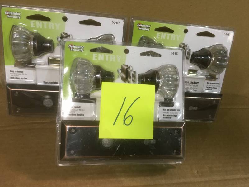 lot 16 image: Prime-Line Steel, Classic Bronze with Glass Knob, Interior Door Lock QTY 3 not used