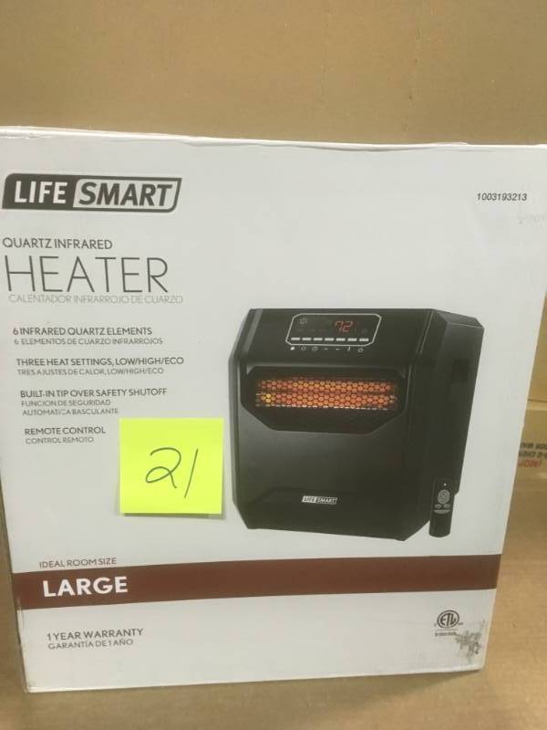lot 21 image: Lifesmart 1500-Watt 6-Element Infrared Room Heater with Oak Cabinet USED  good condition