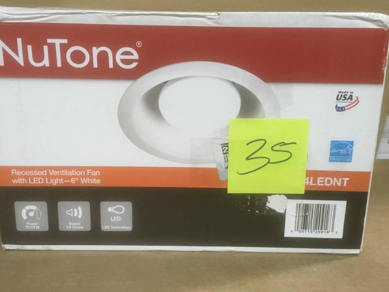 lot 35 image: NuTone 70 CFM Recessed Ceiling Bathroom Exhaust Fan with LED Light, ENERGY STAR  in like new condition