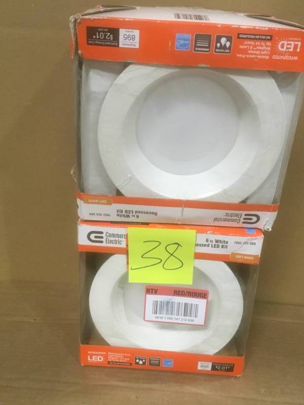 lot 38 image: Commercial Electric Easy-Up 6 in. White Baffle Integrated LED Recessed Kit at 91 CRI, 3000K, Soft White QTY 2 not used