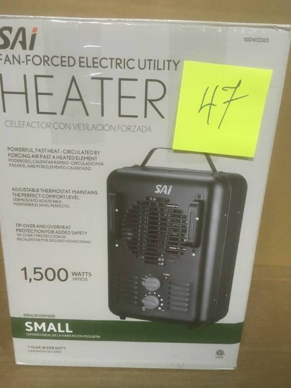 lot 47 image: 1500-Watt Milkhouse Utility Electric Portable Heater with Thermostat - Black USED