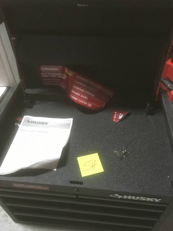 lot 54 image: Husky 26 in. 5-Drawer Top Tool Chest in Textured Black PLEASE SEE PHOTO DAMAGE