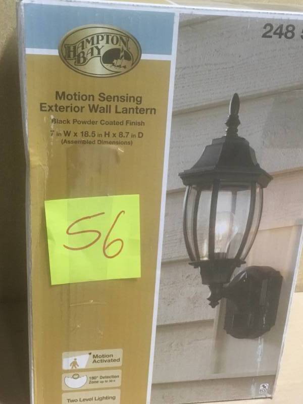 lot 56 image: Hampton Bay Alexandria 180° Black Motion-Sensing Outdoor Decorative Lamp  in like new condition