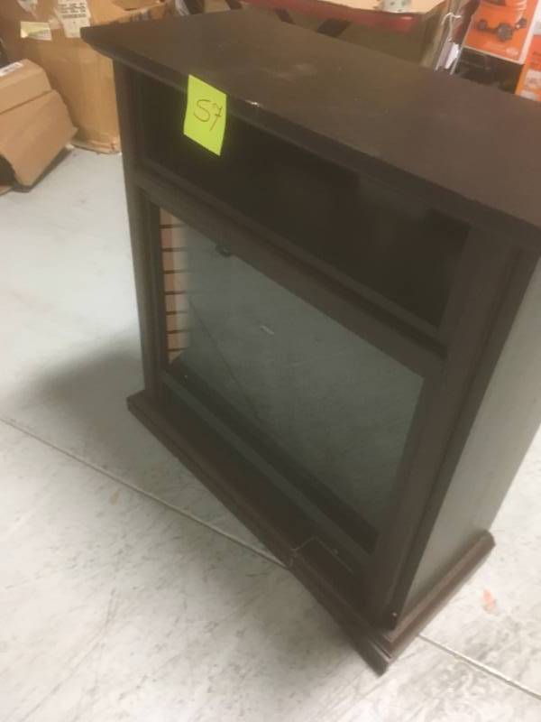 lot 57 image: Hampton Bay Ansley 31 in. Mobile Media Console Infrared Electric Fireplace TV Stand in Cherry SEE PICS DAMAGE