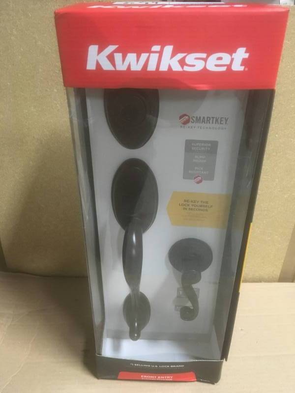lot 58 image: Kwikset Shelburne Venetian Bronze Single Cylinder Door Handleset with Lido Lever Featuring SmartKey Security  in like new condition