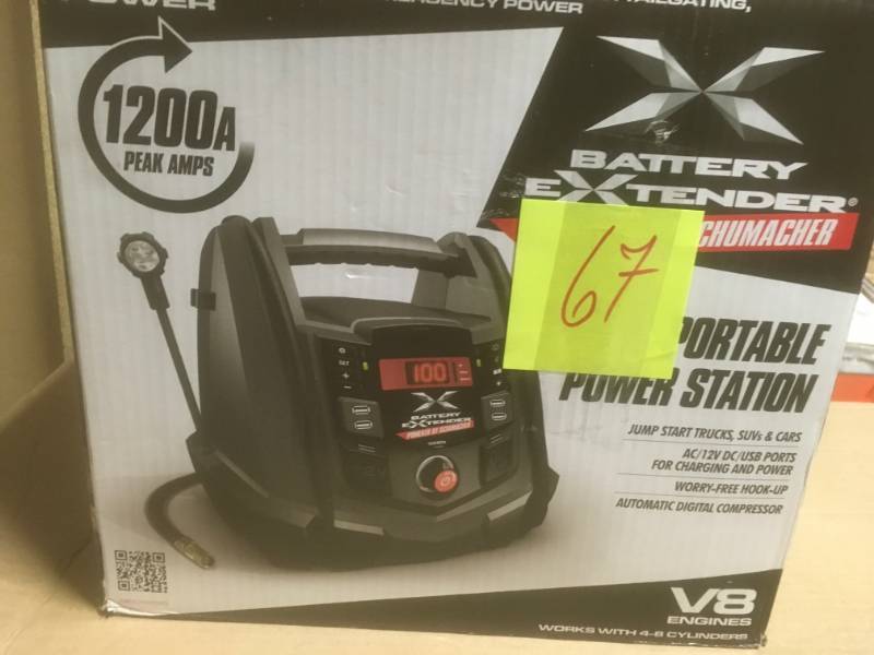 lot 67 image: Schumacher Battery Extender 12-Volt, 1,200 Amp Battery Jump Starter in good condition