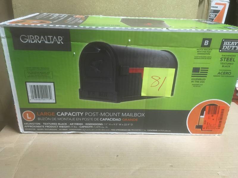 lot 81 image: Gibraltar Mailboxes Arlington Premium Steel Post-Mount Mailbox, Black  in like new condition