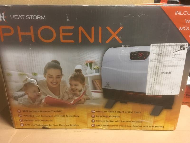 lot 83 image: Heat Storm Phoenix Floor to Wall Unit 1,500-Watt Infrared Quartz Portable Heater with Built-In Thermostat and Over Heat Sensor  in like new condition