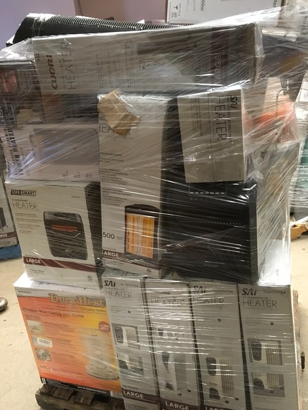lot 113 image: Pallet of Different kind a space heaters customer returns New, Used,some are not working some are missing parts