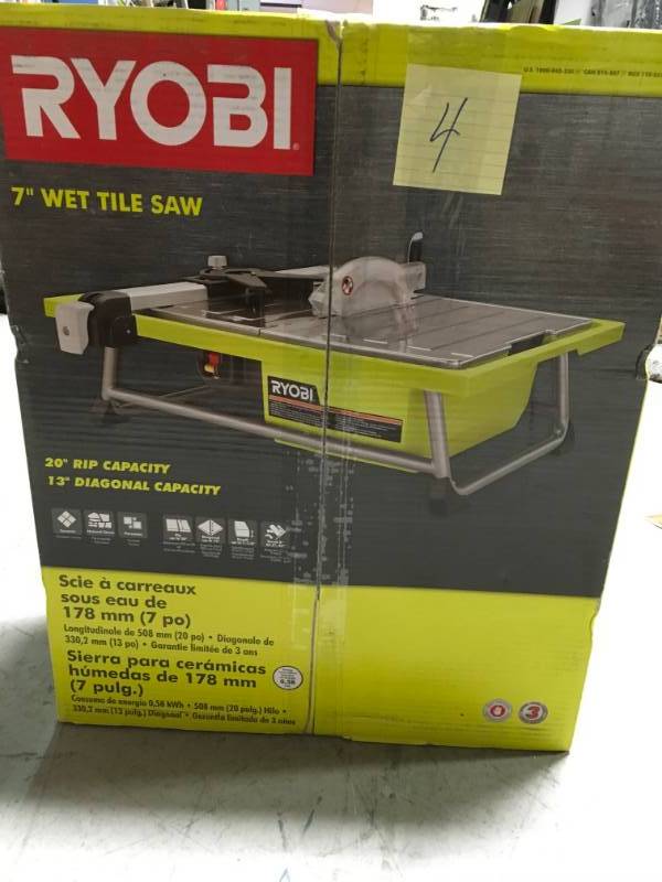 lot 4 image: RYOBI 7 in. 4.8 Amp Tabletop Tile Saw USED MISSING FENCE in working condition