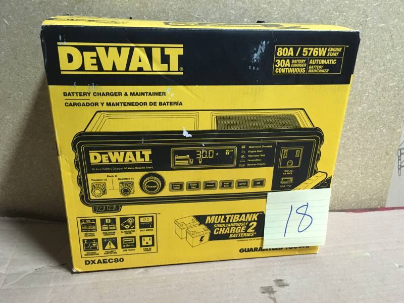 lot 18 image: DEWALT 30 Amp Multi Bank Battery Charger with 80 Amp Engine Start  in like new condition