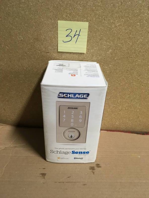 lot 34 image: Schlage Century Satin Nickel Sense Smart Door Lock   in like new condition