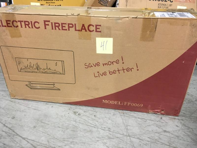 lot 41 image: AKDY 36 in. Wall Mount Freestanding Convertible Electric Fireplace Heater in Gold with Pebbles, Logs, Crystal, Remote Control  in like new condition