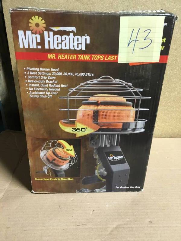 45000 btu 540 degree radiant propane tank top portable heater Mr Heater 45 000 Btu 540 Degree Radiant Propane Tank Top Portable Heater Used In Working Condition Kx Real Deal Tools Housewares And St Paul Auction K Bid