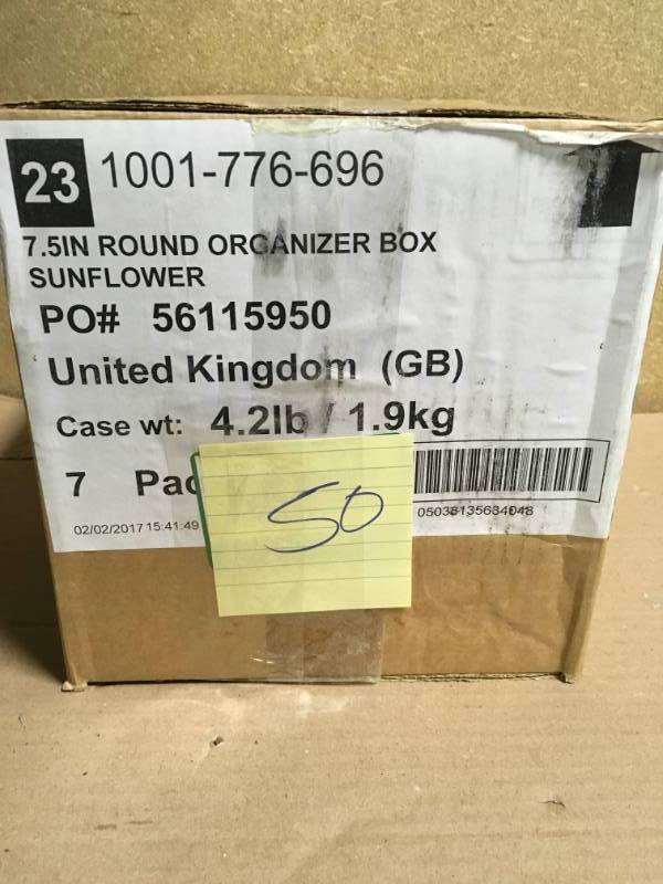 lot 50 image: Wham 7.5 in. Round Organizer Box in Sunflower CASE 7 PACK not used