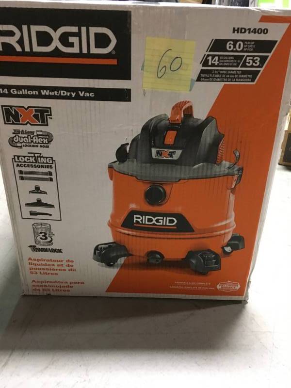 lot 60 image: RIDGID 14 Gal. 6.0-Peak HP NXT Wet Dry Vacuum USED in working condition