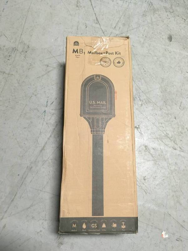 lot 65 image: Architectural Mailboxes MB1 Post Mount Mailbox and 2 in. In-Ground Post Kit Black  in like new condition