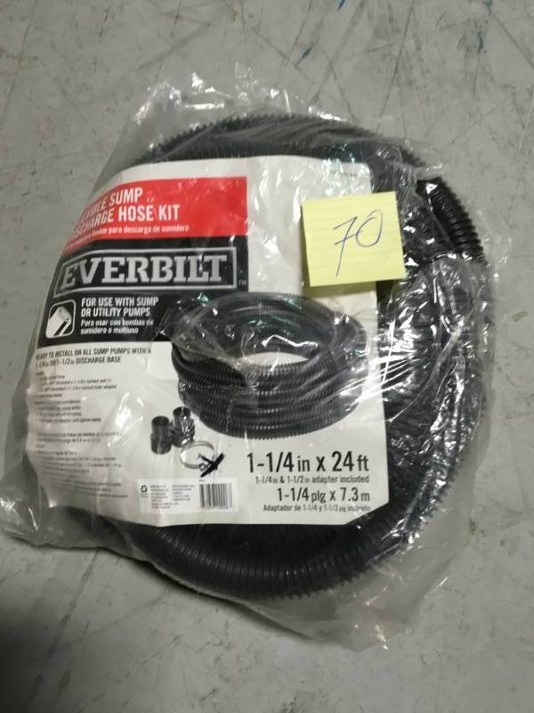lot 70 image: Everbilt 1-14 in. x 24 ft. Sump Pump Discharge Hose Kit MISSING ONE PC