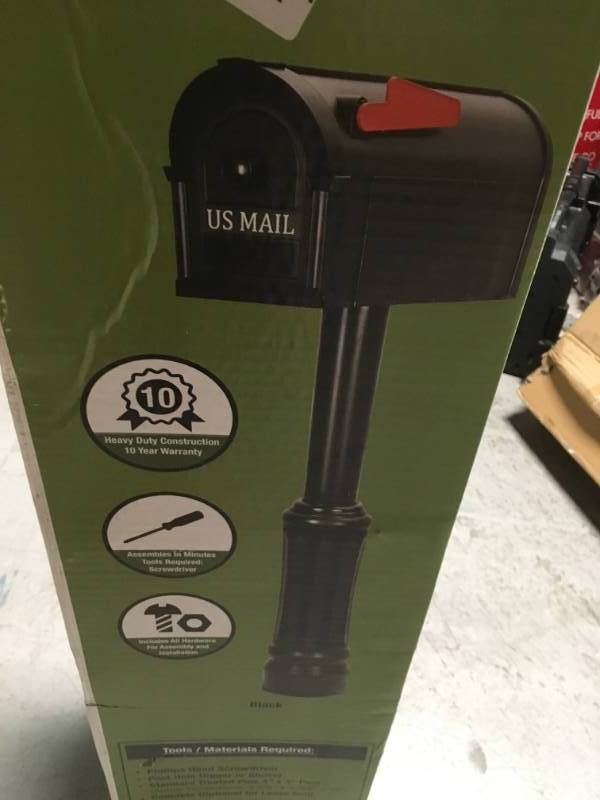 lot 95 image: Postal Pro Madison Mailbox and Post Kit, Black  in like new condition