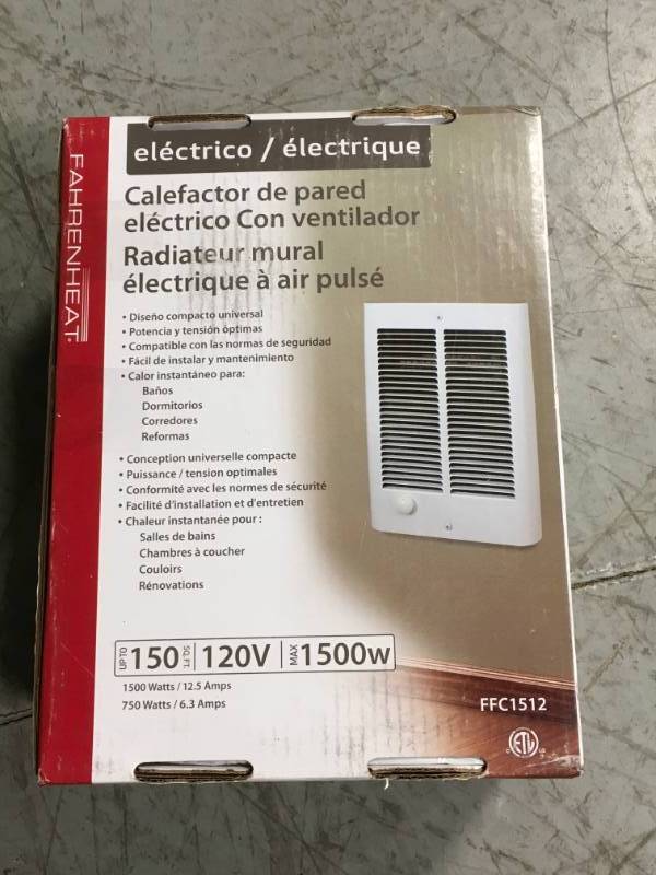 lot 106 image: Fahrenheat 1,500-Watt Small Room Wall Heater  in like new condition