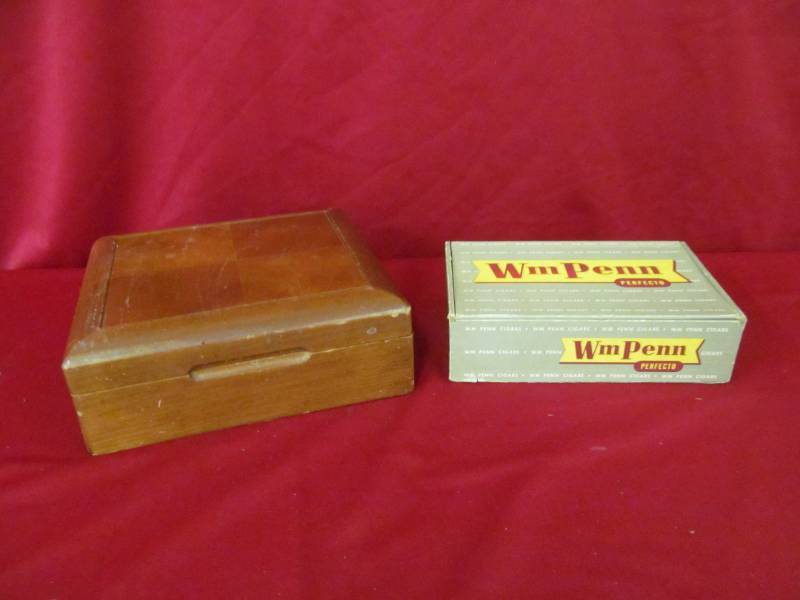 lot 25 image: vintage cigar box, vintage jewelry box