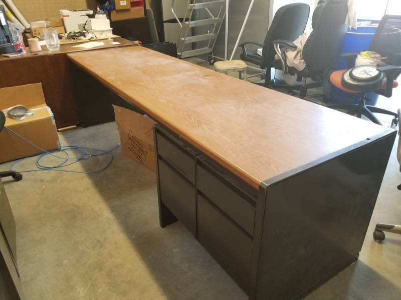 Wood Top Metal Office Extension Desk With 4 Drawers Wood Top