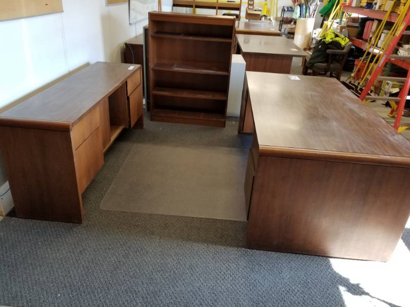 4-Drawer Wood Office Desk, 4-Drawer 2-Door Wood Office Desk Bookcase, 4-Shelf Wood Bookcase