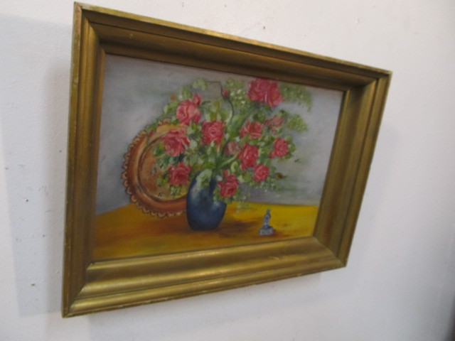 lot 21 image: Vintage Original Oil on Canvas Floral Art Signed Reter