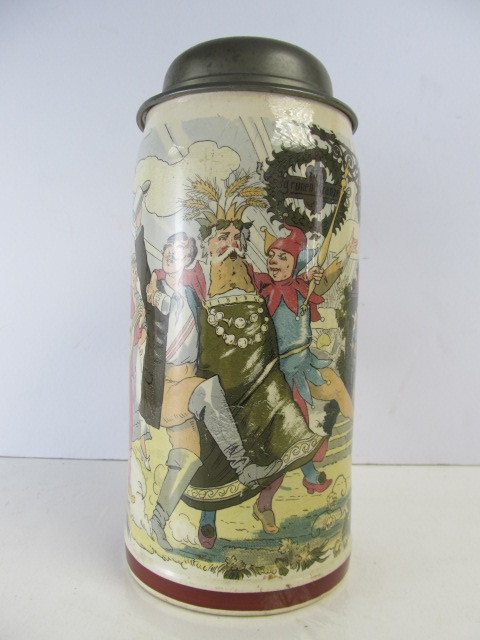 lot 1 image: Large Original Antique METTLACH  Villeroy & Boch German Beer Stein - 2 Liter