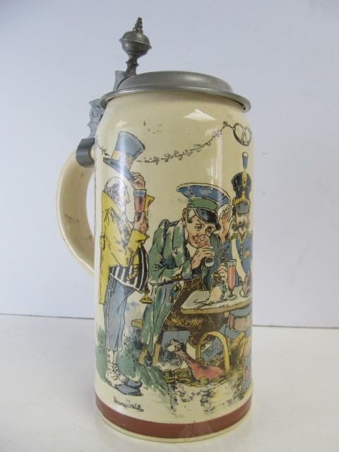 lot 2 image: Original Antique METTLACH  Villeroy & Boch German Beer Stein - 1 Liter