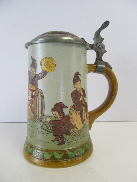 lot 3 image: Original Antique HAUBER & REUTHER German Beer Stein Gnomes at Play - 12 Liter
