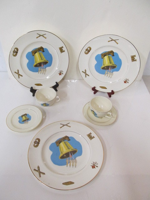 lot 114 image: Unusual Vintage 22K Gold Rimmed Military China 