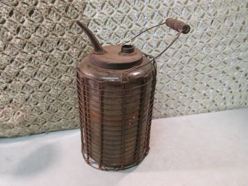 lot 94 image: Vintage Glass Jar with Metal Cage C...
