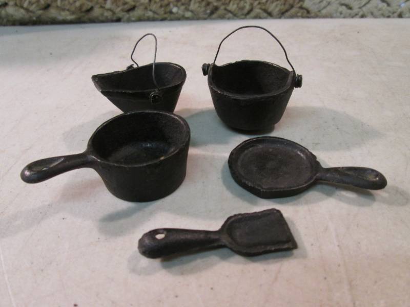 lot 158 image: Set of Mini Cast Iron Pots and Pans...