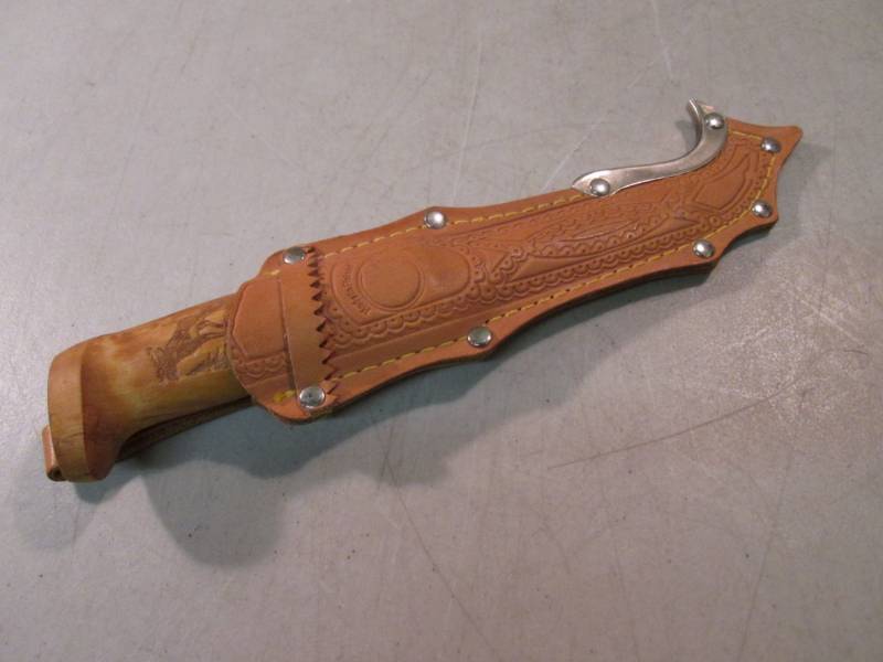 lot 185 image: 8 14 Knife with Sheath Made in Fi...