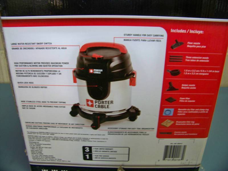 lot 54 image: Porter Cable, Stainless Steel, 4 Gallon, WetDry Vac (Vacuum) - NEW in Original Box