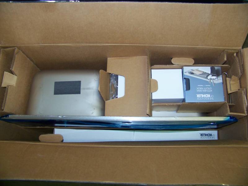 lot 76 image: Kohler, Stainless Steel, Double-Bowl Kitchen Sink and Faucet Package - NEW in Original, Open Box