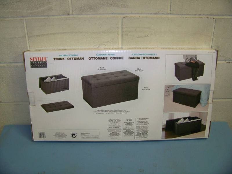 lot 59 image: Seville Classics, Foldable Storage Trunk  Ottoman - NEW in Sealed Box