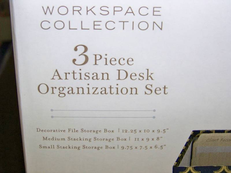 lot 141 image: (2) Workspace Collection, 3-Piece Artisan Desk Organization Set of Boxes - NEW in plastic in Original Box