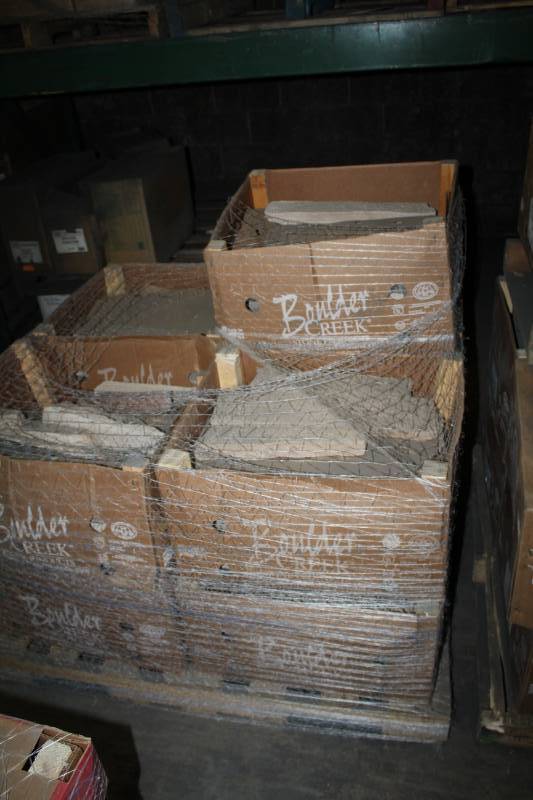 lot 142 image: Boulder Creek Stone Products Boxes of 90-Degree Corners and Flats - Country Ledge Lovelace Flats 01142016, Fast Stak Russet Brown Flats, Southeastern Ledgestone Hamilton Corners 06142013, Southeastern Ledgestone Tupelo Flats 05252016