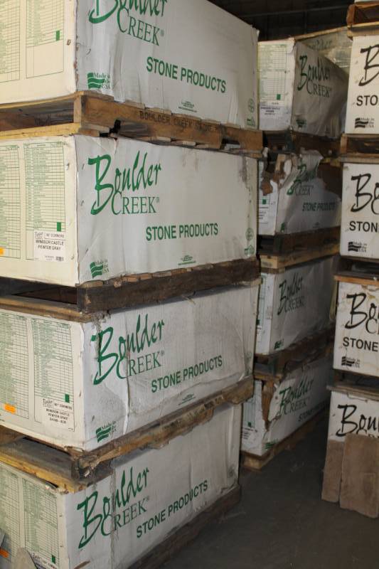lot 220 image: Boulder Creek Stone Products Boxes of Windsor Castle Pewter Gray 90-Degree Corners and Windsor Castle Flats