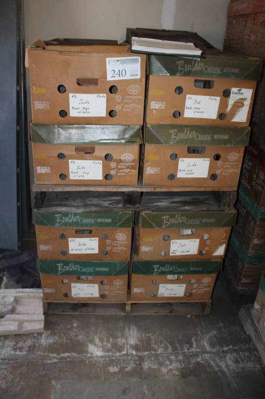 lot 240 image: Boulder Creek Stone Products Boxes of Black Onyx and White Flats