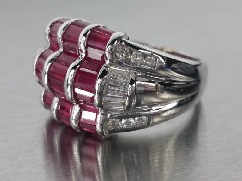 lot 1A image: Natural Ruby and Diamond Estate Ring in 18k White Gold