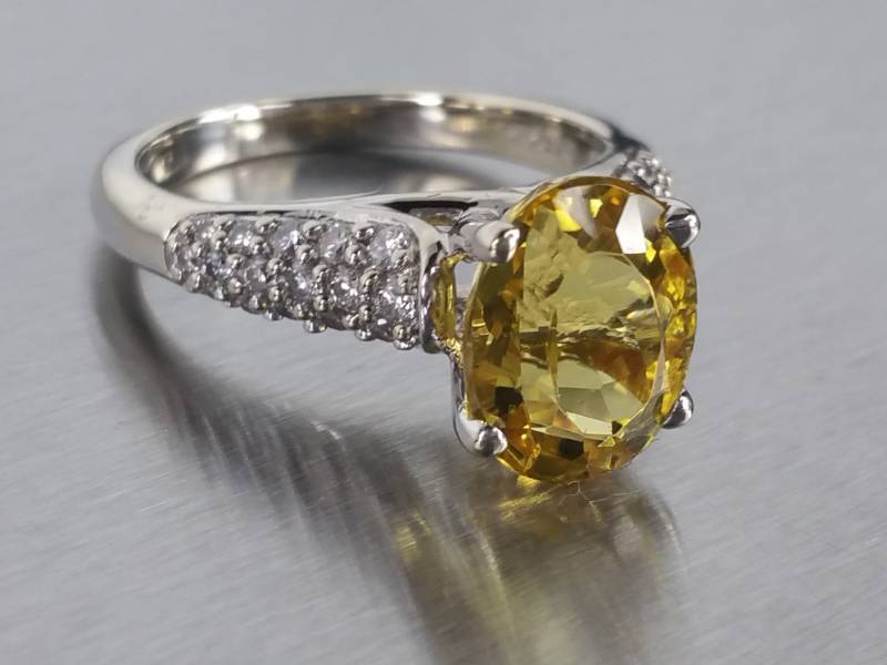 lot 5 image: Absolutely Amazing Natural Yellow Sapphire and Diamond Estate Ring in 14k White Gold