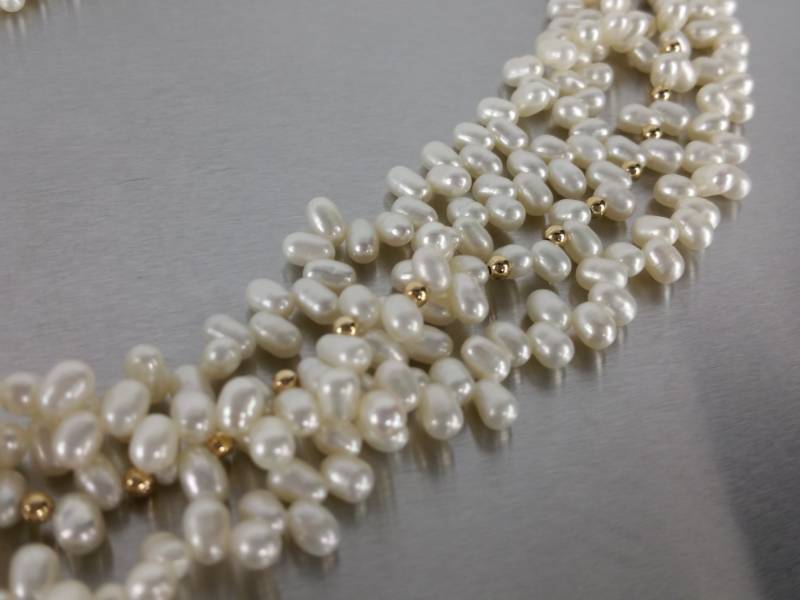lot 13 image: 4 Strand Fancy White Pearl Estate Necklace in 14k Gold